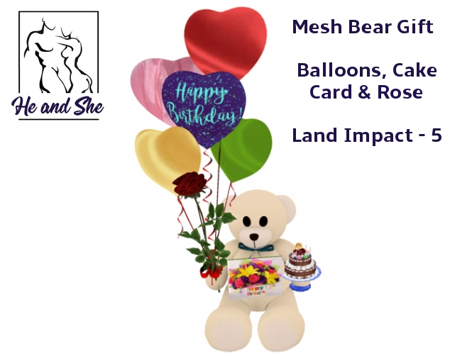 Happy Birthday Mesh Teddy Bear with Balloons, Cake, Card & Rose Promo ******* Birthday Party Promotional Gift Sale Price