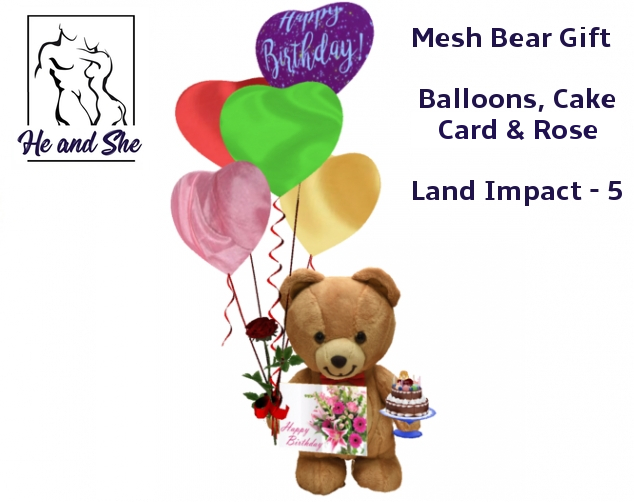 Happy Birthday Mesh Teddy Bear with Balloons, Cake, Card & Rose Promo ***** Birthday Party Promotional Gift Sale Price