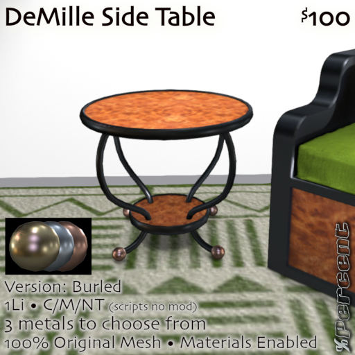 % DeMille Side Table (burled) *MESH*