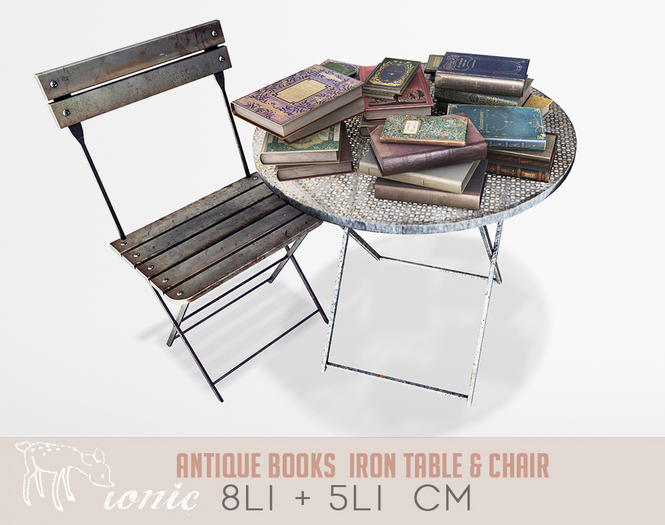 ionic : Antique books & iron  table + chair