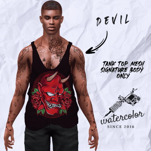 - Watercolor - Devil Signature Mesh Tank Top