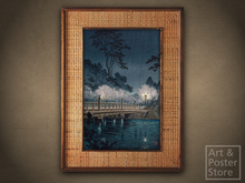 Bridge At Night - Koitsu | Classic Japanese Woodblock Print | Rattan Frame 