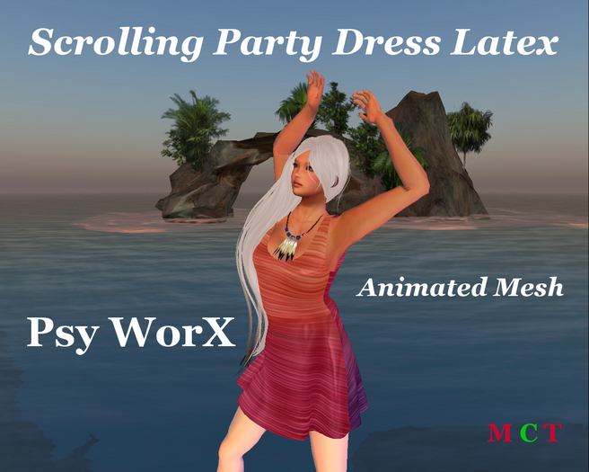 >PsyWorX< DEMO Scrolling Party Dress Latex Purple Pink Orange [BOX]