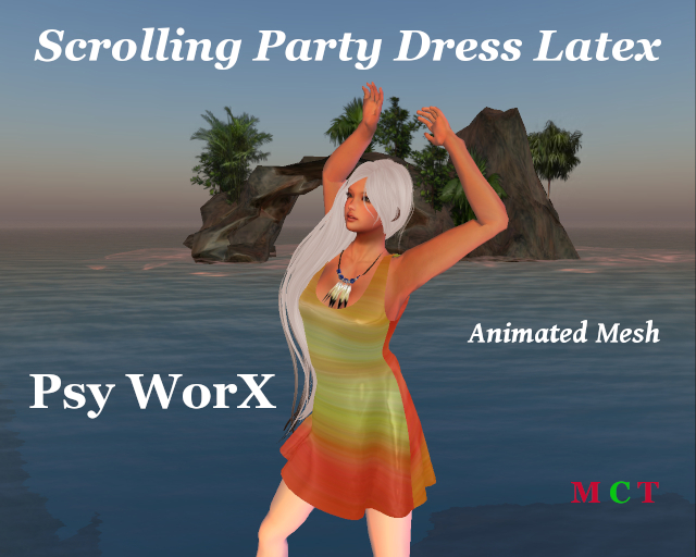 >PsyWorX< Scrolling Party Dress Latex Orange Yellow