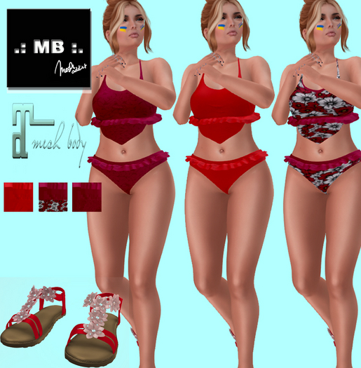 .: MB :. MAITREYA Swimsuit w/HUD +  Sandals  RED