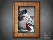 Woman With Umbrella | Vintage Japanese Photograph | Rattan Frame 