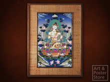 White Tara | Traditional Nepalese Painting | Rattan Frame 
