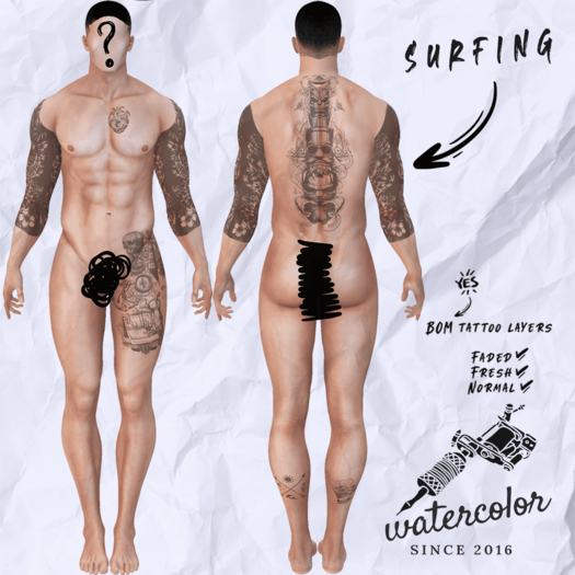 - Watercolor - Surfing BOM Tattoo - (ADD)