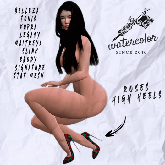 - Watercolor - Roses High Heels 