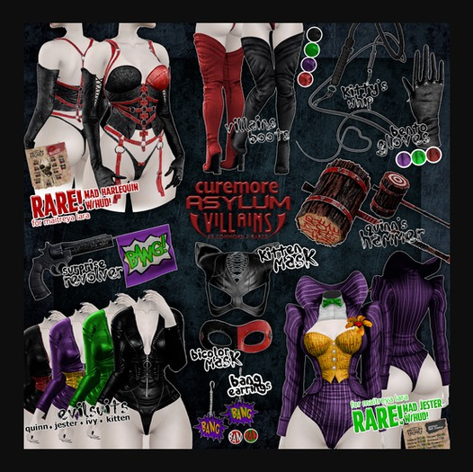 CUREMORE / AsylumVillains /  Mad Harlequin Outfit / RARE