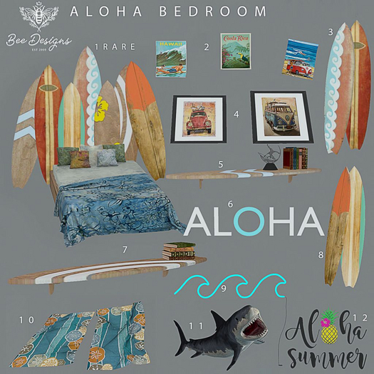 01 Bee Designs Aloha Bedroom  RARE