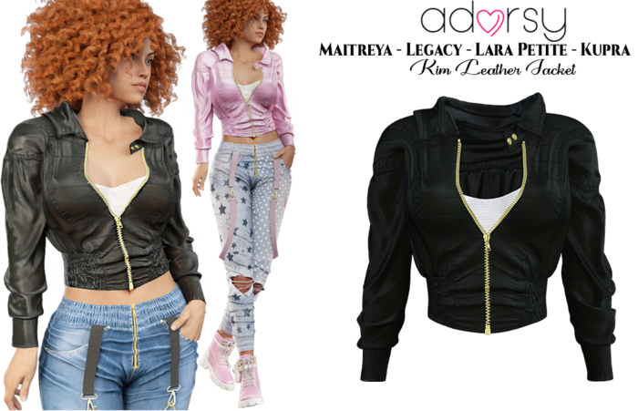 adorsy - Kim Leather Jacket Dark Black - Maitreya/Legacy/Lara Petite/Kupra
