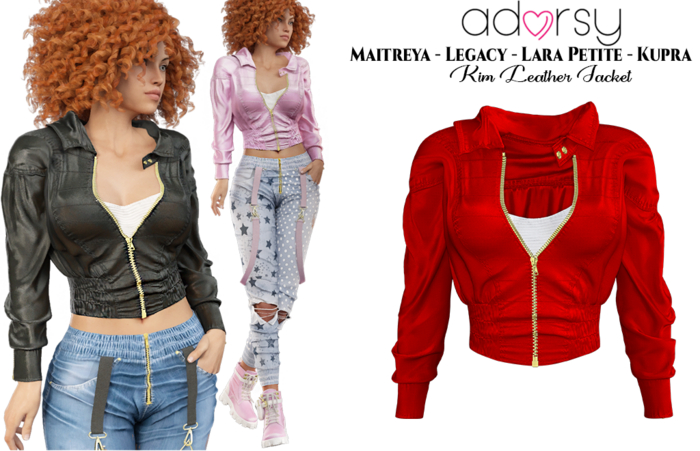 adorsy - Kim Leather Jacket Deep Red - Maitreya/Legacy/Lara Petite/Kupra