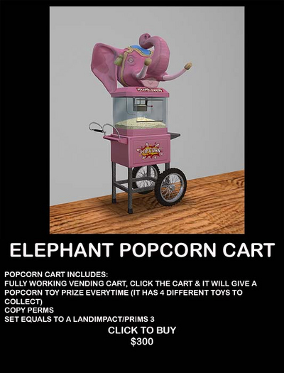 Fun Working Elephant Popcorn Cart Vendor 