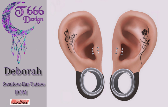 Deborah / Swallow Gauged Ear Tattoo /