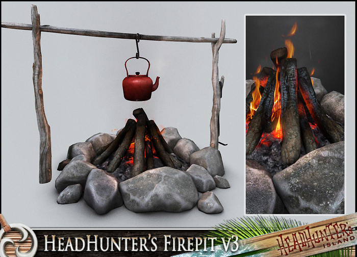 HeadHunter's Island - Ultimate Firepit v3 set - 6 burn states - advanced menu - auto burn sequence - realistic fire