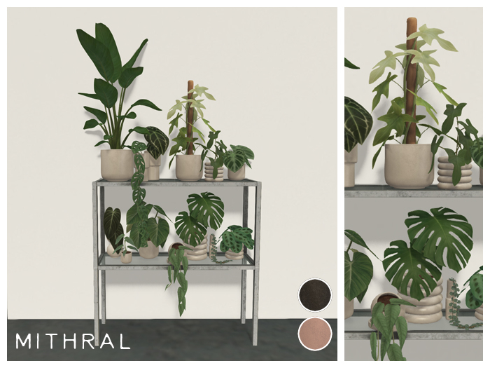 Mithral * Low Glass Plant Shelf Unit (Silver)
