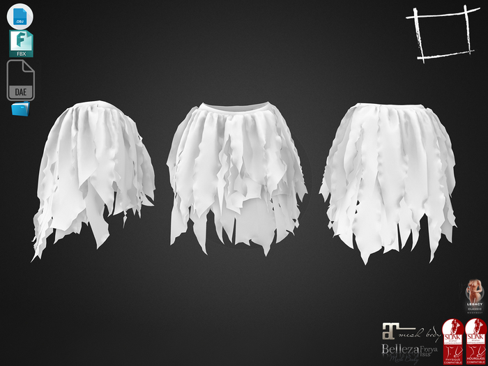 Dae Obj FBX For Female Willow Skirt Maitreya, Slink (Physique,Hourglass), Belleza (Isis,Freya), Legacy