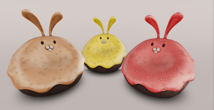 3 easter chairs, cream, yellow and red