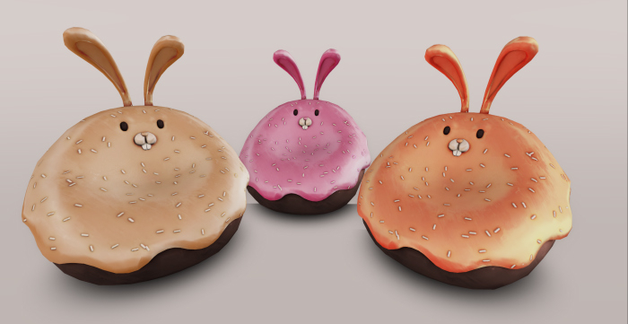 3 Easter chairs, cream, pink and orange