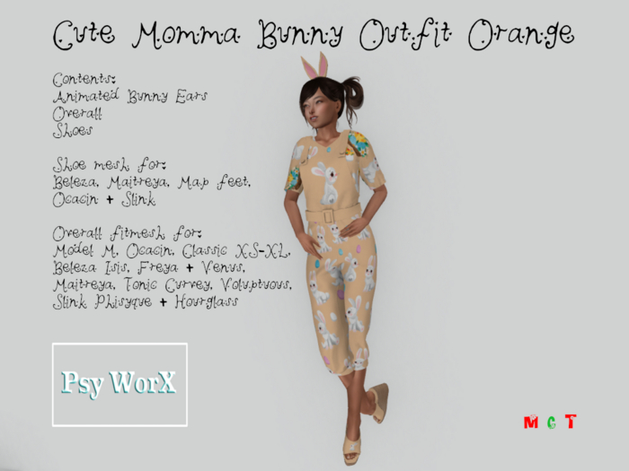 >PsyWorX< Cute Bunny Retro Overall+T-Shirt Fitmesh ORANGE