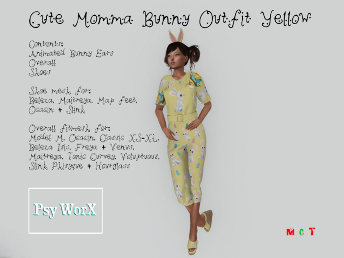 >PsyWorX< Cute Bunny Retro Overall+T-Shirt Fitmesh YELLOW