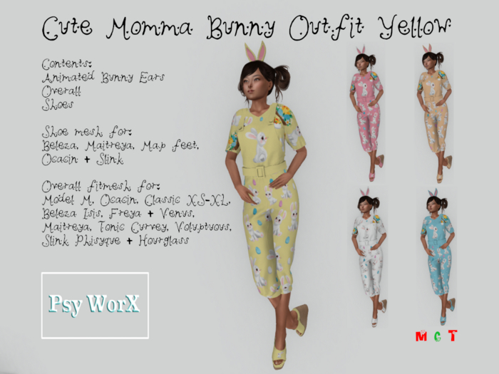 >PsyWorX< Cute Bunny Retro Overall+TShirt Fitmesh FATPACK