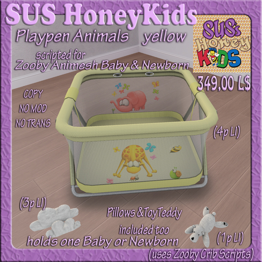 SUS HoneyKids Zooby Animesh Playpen Animals yellow Box