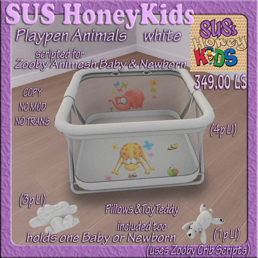 SUS HoneyKids Zooby Animesh Playpen Animals white Box