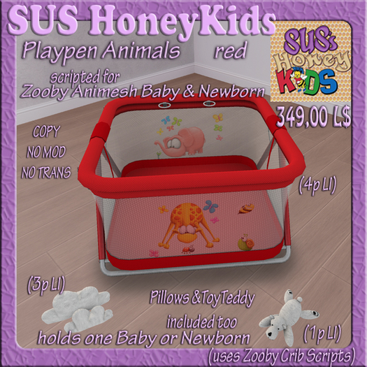 SUS HoneyKids Zooby Animesh Playpen Animals red Box