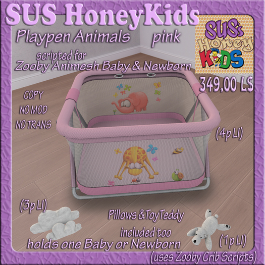 SUS HoneyKids Zooby Animesh Playpen Animals pink Box