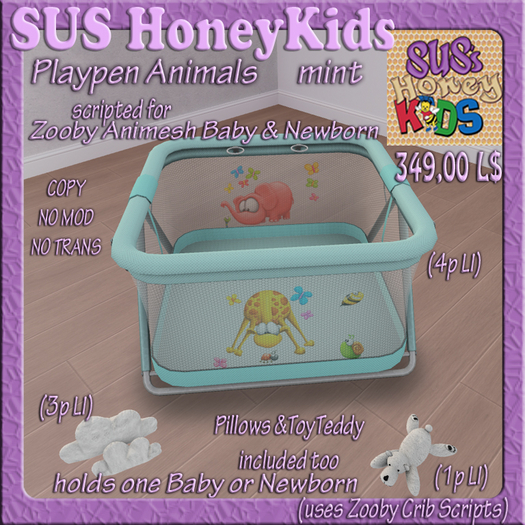 SUS HoneyKids Zooby Animesh Playpen Animals mint Box