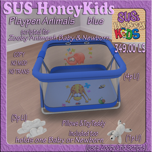 SUS HoneyKids Zooby Animesh Playpen Animals blue Box
