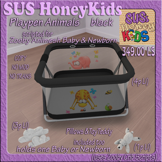 SUS HoneyKids Zooby Animesh Playpen Animals black Box