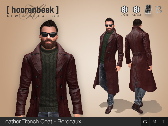 [ hoorenbeek ] Leather Trench Coat - Bordeaux - Signature, Legacy, Belleza