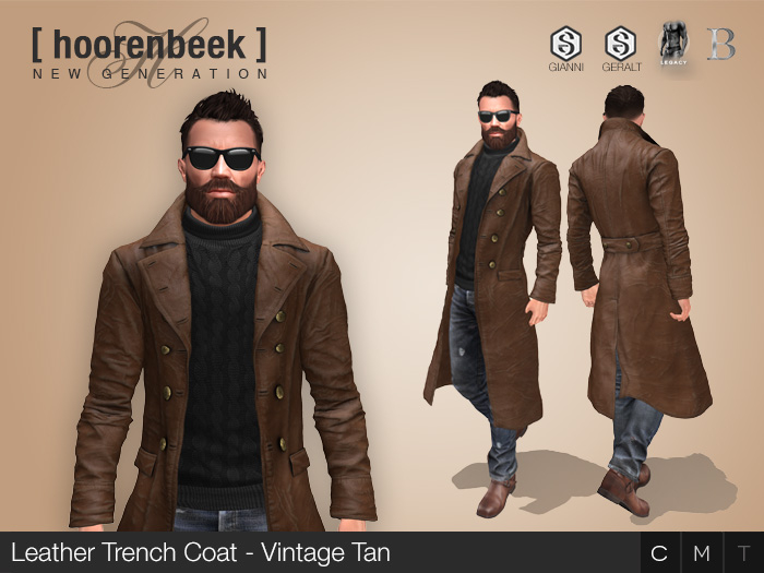 [ hoorenbeek ] Leather Trench Coat - Vintage Tan - Signature, Legacy, Belleza