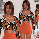 CROPPED PRINTED TOP &SKIRT,CL&MESH BODY
