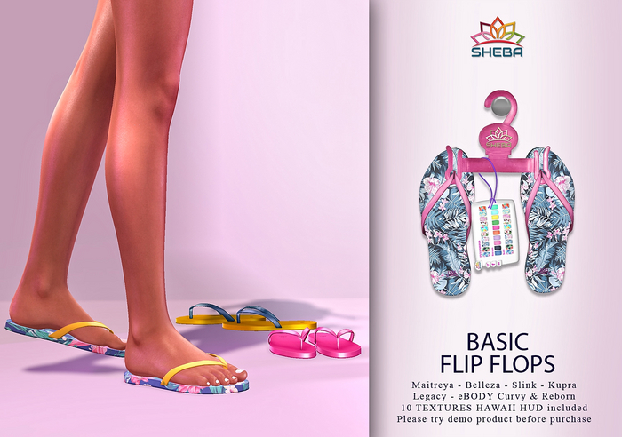 Basic flip flops (Hawaii) ~ Maitreya, Legacy, Kupra, Reborn, Slink, Belleza