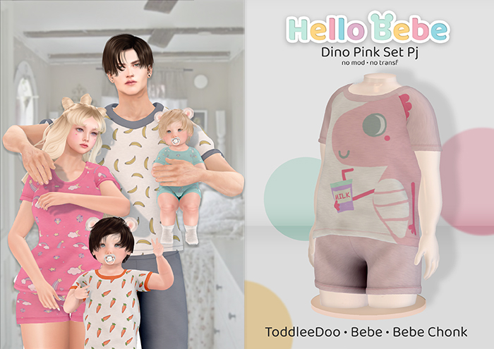 Hello Bebe - Dino Pink Set PJ {ToddleeDoo, Bebe, Bebe Chonk}