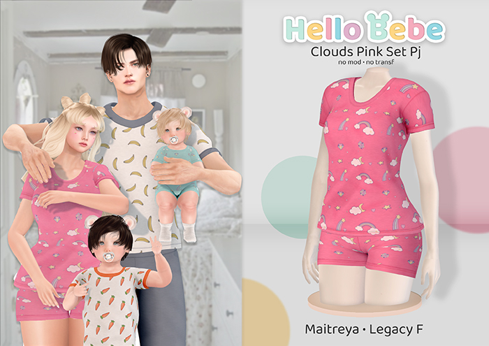 Hello Bebe - Clouds Pink Set PJ {Maitreya, Legacy}