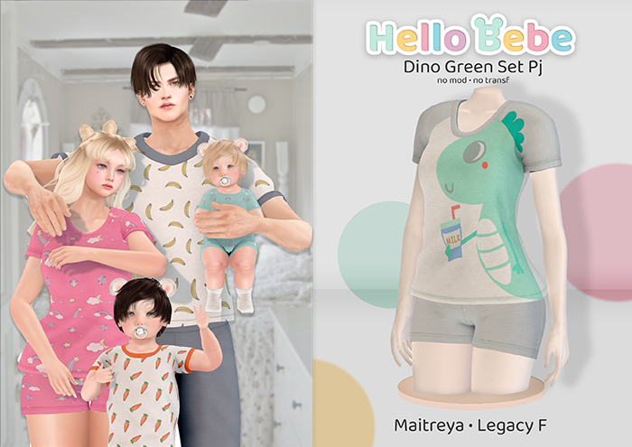 Hello Bebe - Dino Green Set PJ {Maitreya, Legacy}