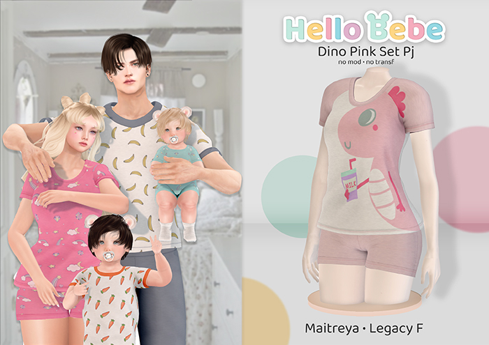 Hello Bebe - Dino Pink Set PJ {Maitreya, Legacy}