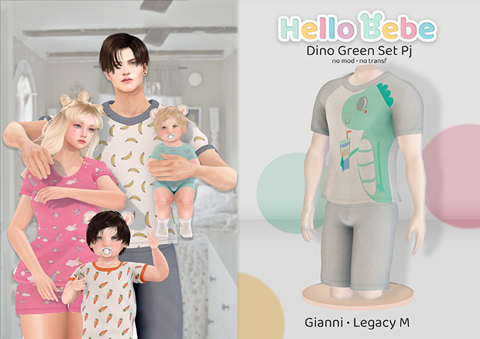 Hello Bebe - Dino Green Set PJ {Gianni, Legacy M}