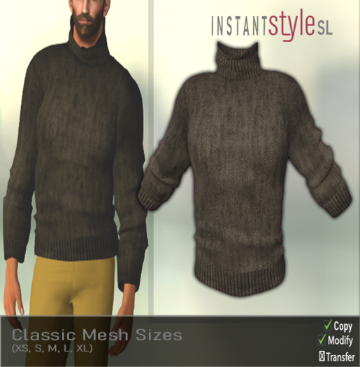 InSty Mens- Dark Gray- Roll Neck Sweater