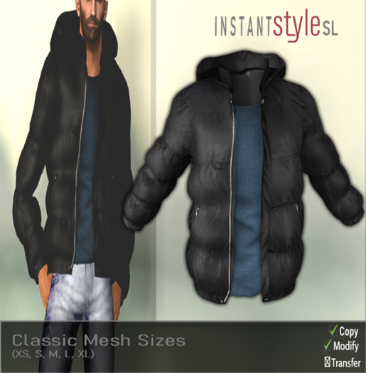 InSty Mens- Black- Padded Jacket W/ Top