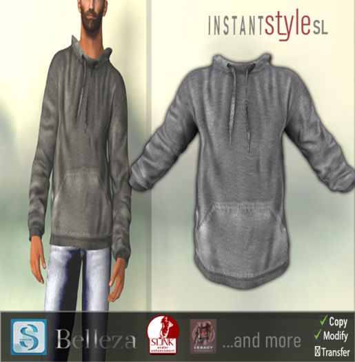 InSty Mens- Light Grey- Hoodie