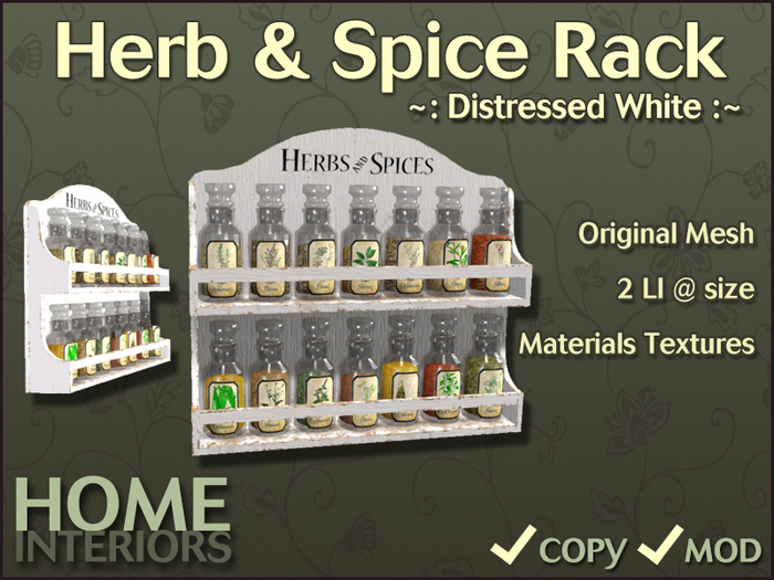 Home Interiors: Spice Rack: Distressed White (BOXED)