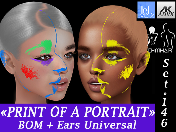 .CHIMHAIR.UNISEX TATTOO "PRINT OF A DRAWING OF A FACE" [ELF-HUMAN Ears] [Lel Evox] [AK ADVX] Set146 [Add]