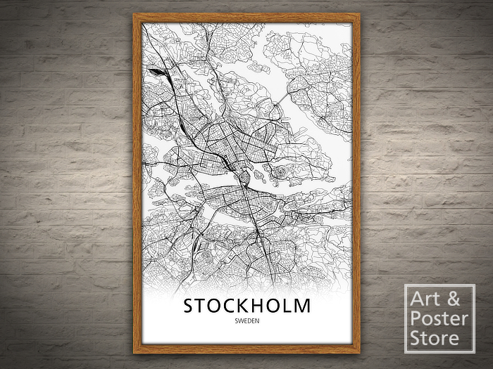Stockholm Black and White City Map Poster | Mesh Frame with 6 texture options 