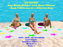 *STARFISH* Star Beach Blanket & Heart Pillows